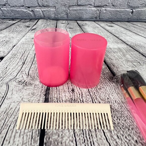 Estee Lauder Makeup 4 pc brush set with Wide Tooth Comb and Pink Caddy - Picture 2 of 7